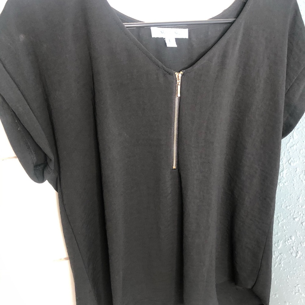 Black blouse with gold zipper